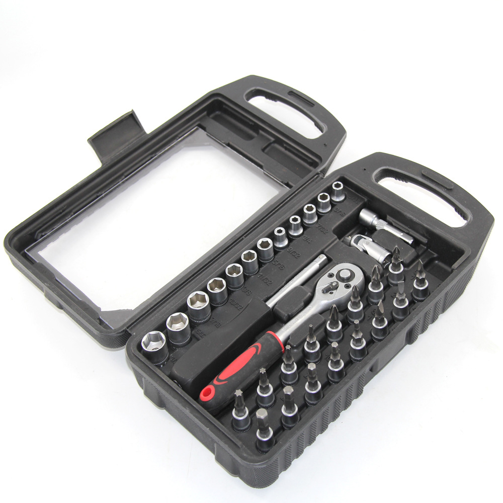 32件套汽车维修组套工具套筒棘轮扳手组合工具 1/4小飞 H柄透明盒