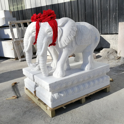 厂家汉白玉石雕大象酒店门口招财动物摆件大理石大象转运石象摆件|ms