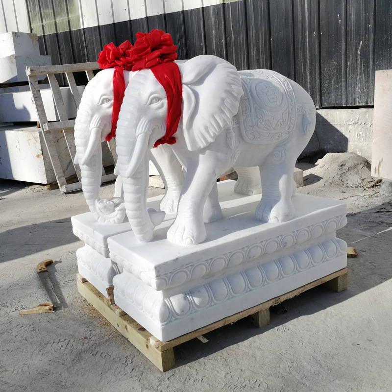 厂家汉白玉石雕大象酒店门口招财动物摆件大理石大象转运石象摆件|ms