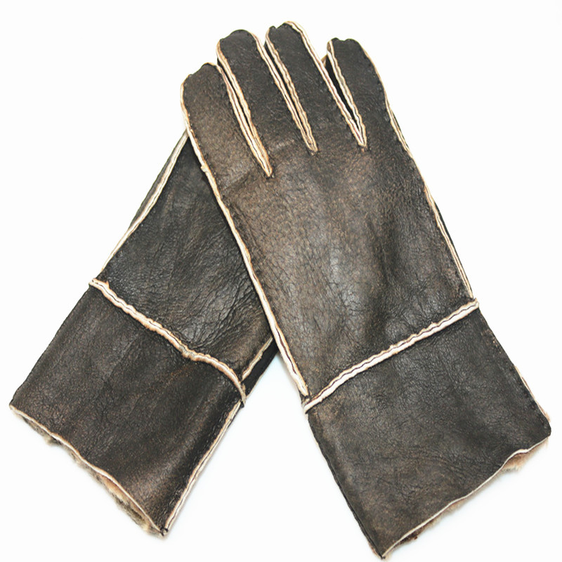 Autumn and winter thickening Sheepskin one genuine leather glove man outdoors Riding glove keep warm Windbreak glove