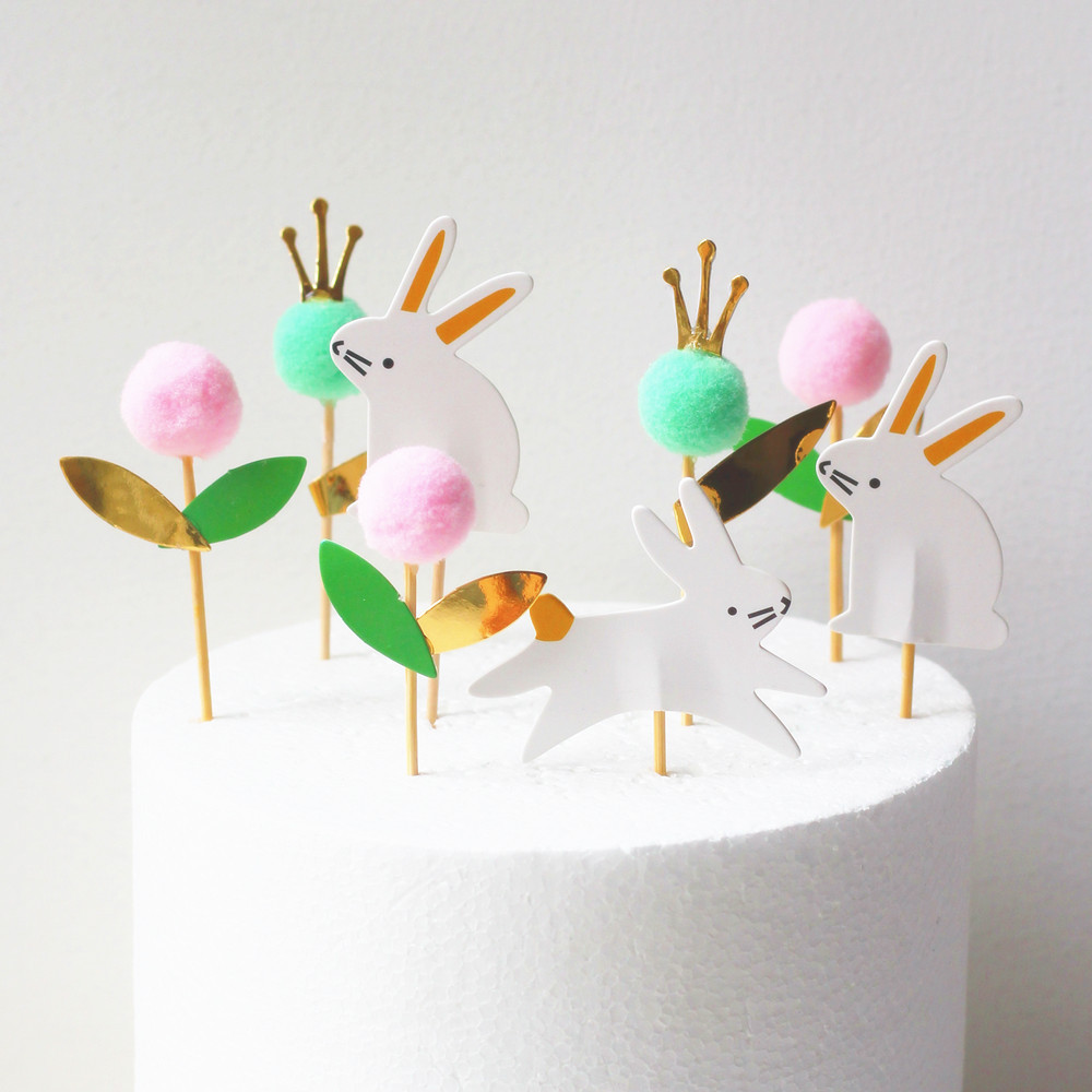 Easter复活节蛋糕插旗 兔子蛋糕装饰插牌插签24只 cupcaketoppers