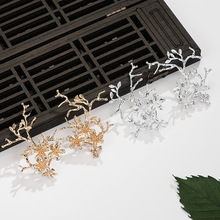 diy头饰配件铸铜保色金银树枝发簪手工材料 古装新娘发饰花枝配件