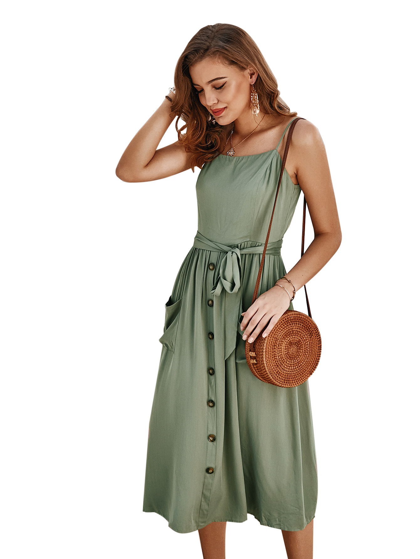 solid color suspender dress NSDY29153