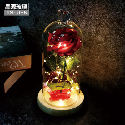 专业生产定制 带灯电池款玫瑰花玻璃罩 情人节礼物 闺蜜生日礼物|ms