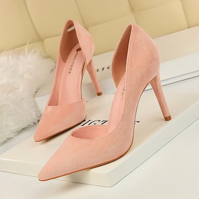 Fashion high-heeled suede shallow pointed sexy side hollow shoes