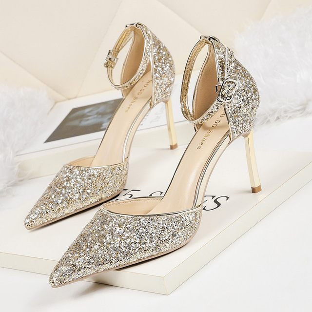 Fashion Tip Shallow Sequins Night Shop Sandals Fine-heeled Shoes