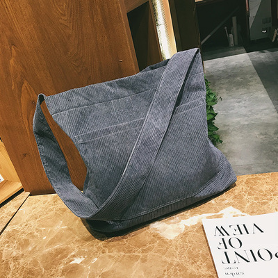 2019新款敞口磁扣灯芯绒复古百搭单肩包日系学院帆布女包定制LOGO|ru