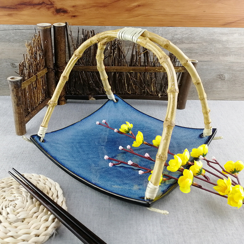 日式料理餐具正方形提手炸物小吃糕点篮天妇罗装盘意境菜篮寿司盘|ms