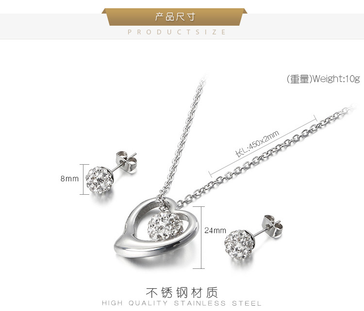 stainless steel fashion hollow heart-shaped necklace earrings two-piece set