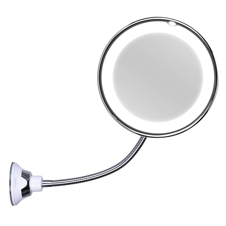 LED金属软管化妆镜10X放大跨境补光梳妆镜美容灯镜子带吸盘浴室镜