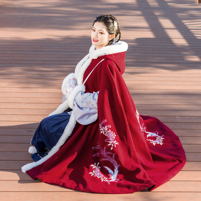 [Chuba]new pattern Original quality goods Hanfu adult Embroidery Fur Plus gross Cap cloak keep warm Autumn and winter