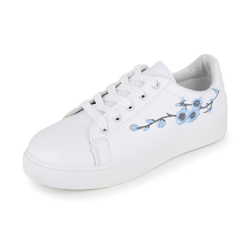 Peach Blossom White Single Women Embroidery Leisure Flat Sole Sneakers