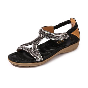 Women sandals hollowed out triangle diamond sandals soft sole wedge heels flat shoes