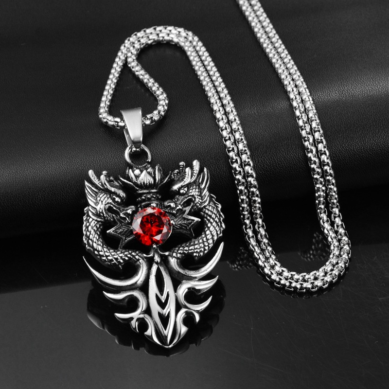 European, American, Japanese and Korean nightclub hip-hop Street tide Double Dragon big diamond titanium steel necklace ornaments men and women STN2987