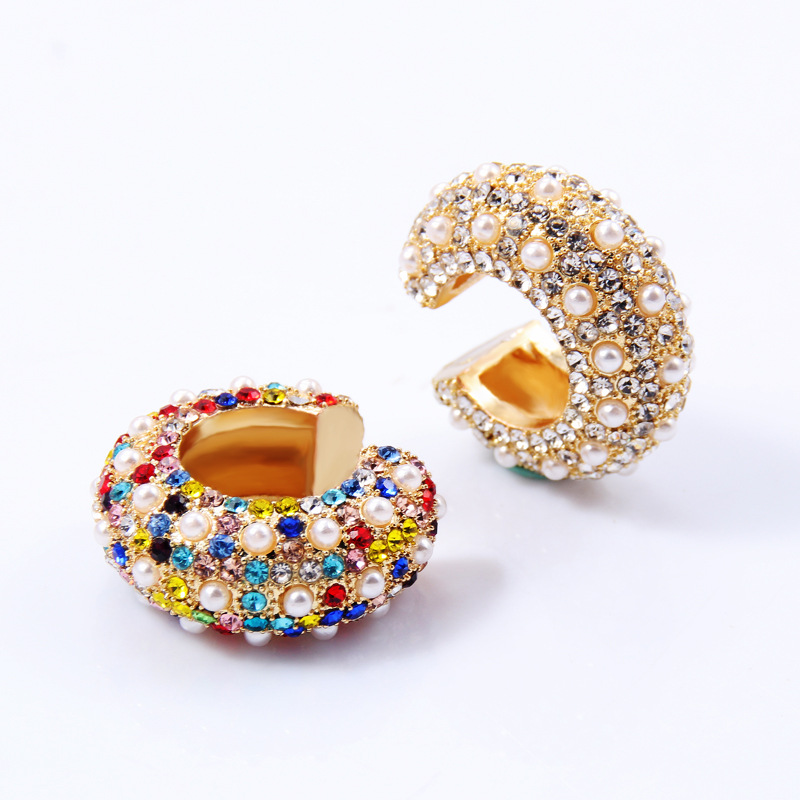 Wholesale Jewelry Fashion C Shape Alloy Artificial Gemstones Plating Diamond Earrings display picture 6