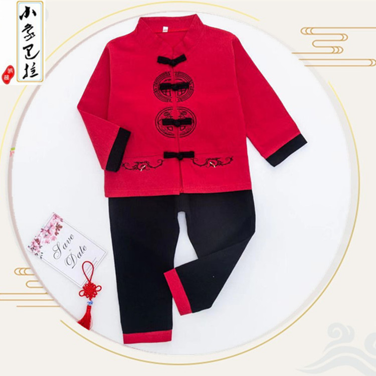 创意童装2020新款男童汉服套装宝宝拜年服儿童新年复古唐装两件套