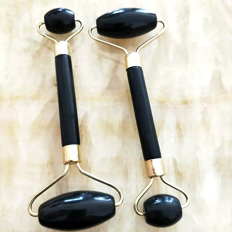 岫岩双头黑色玉石按摩工艺品 岫玉按摩器轮 玉石轮工艺礼品