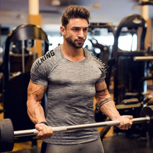 Muscle Fitness Men's Training Elastic T-shirt Running Exercise Quick-drying Short-sleeved Top Factory Outlet
