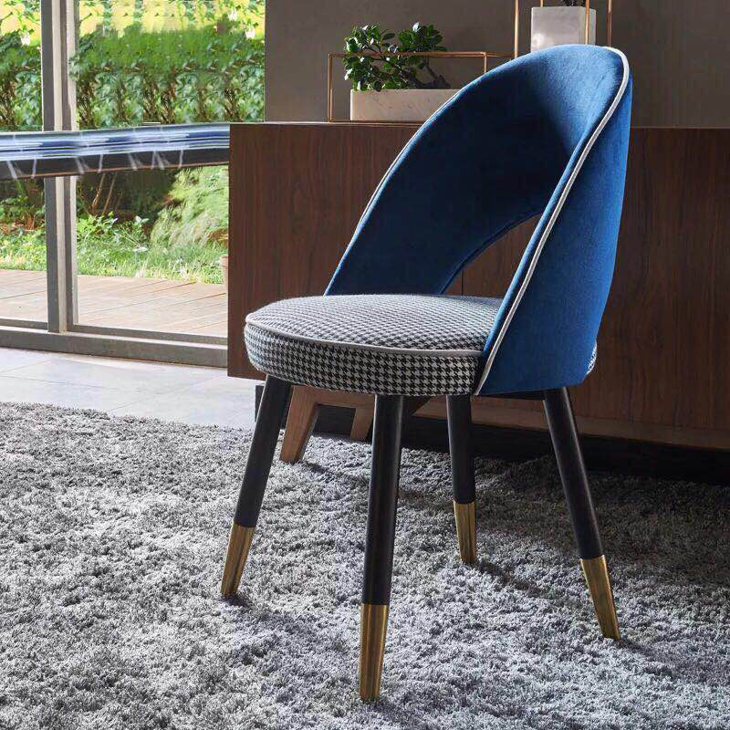 北欧现代简约布艺靠背椅子餐椅 美式乡村实木创意餐厅椅子书桌椅|ms