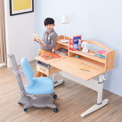 儿童学习桌椅套装小学生家用实木写字书桌可升降带书架组合男女孩