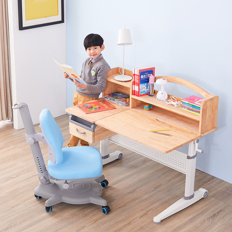 儿童学习桌椅套装小学生家用实木写字书桌可升降带书架组合男女孩