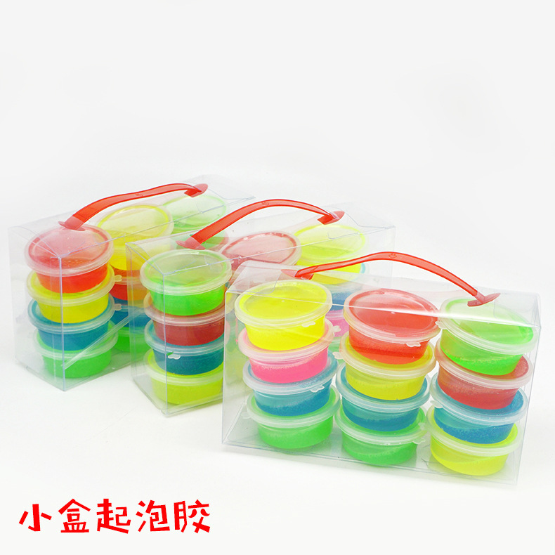 12 cajas 6 colores espuma pegamento portátil en caja tienda de barro caja pequeña traje Delgado burbuja transparente soplado pegamento