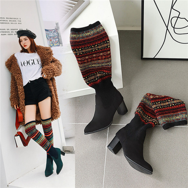 Knee high tube long women’s boots thin leg elastic boots autumn and winter