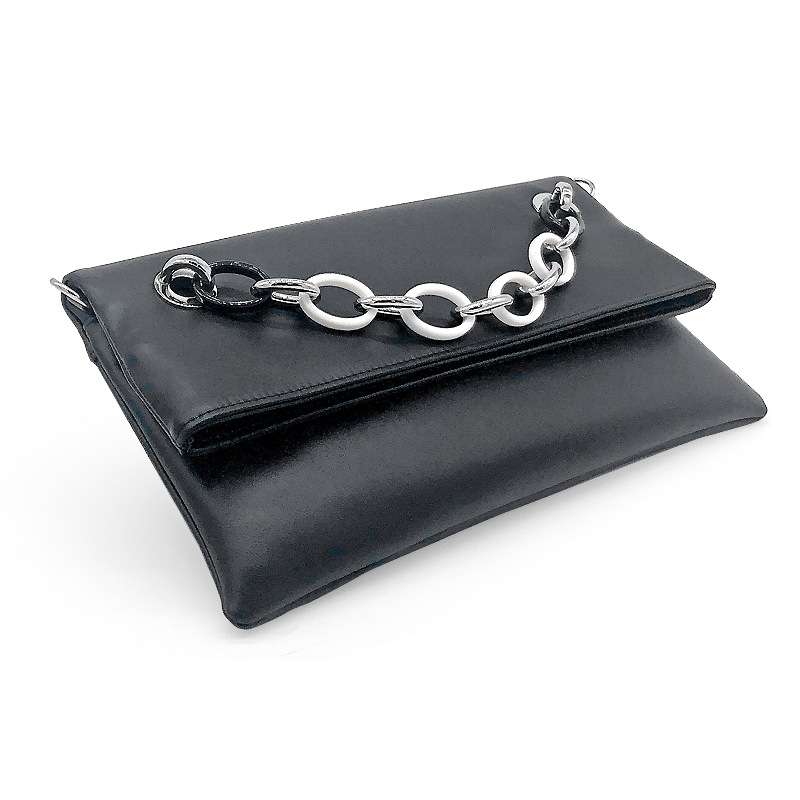 Korean Style Genuine Leather Clutch Bag Cowhide Women's Envelope Bag Commuter OL Simple Solid Color Folding Shoulder Bag Evening Clutch - Thumbnail 2