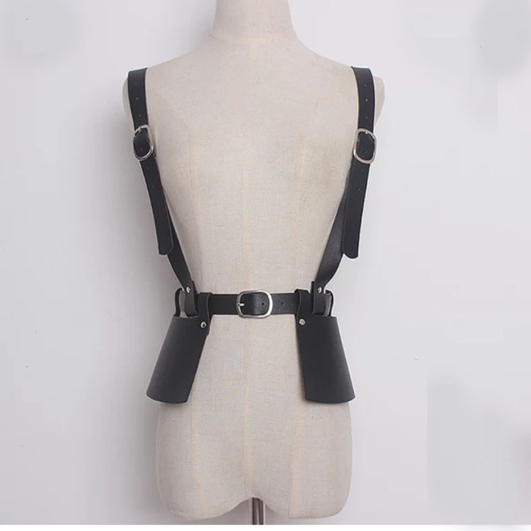 女士背帶仿皮腰封 荷葉邊裙子腰帶