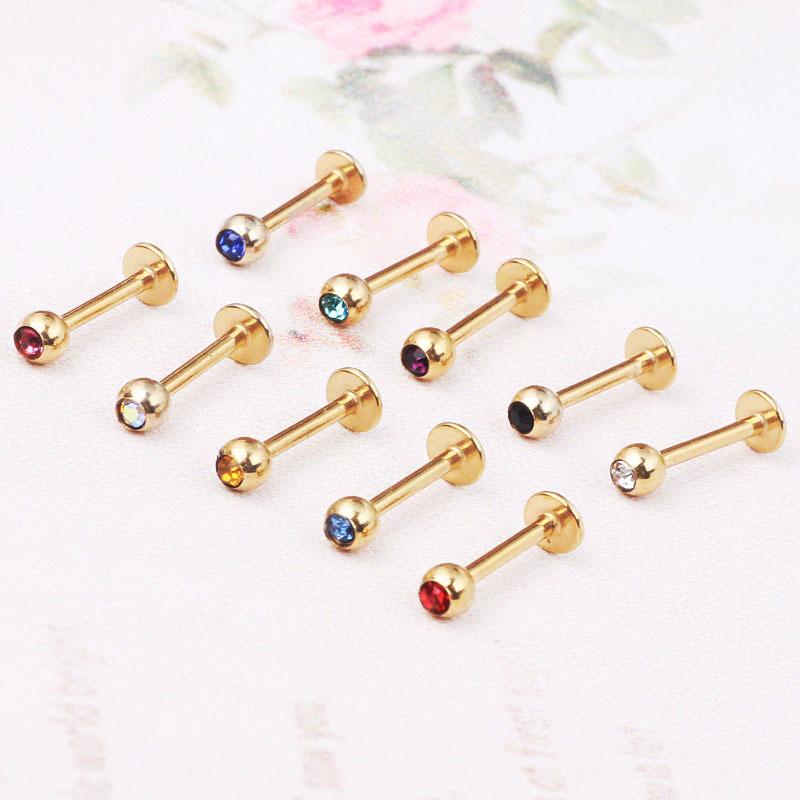 Fashion Solid Color Stainless Steel Inlay Artificial Diamond Ear Studs 1 Piece