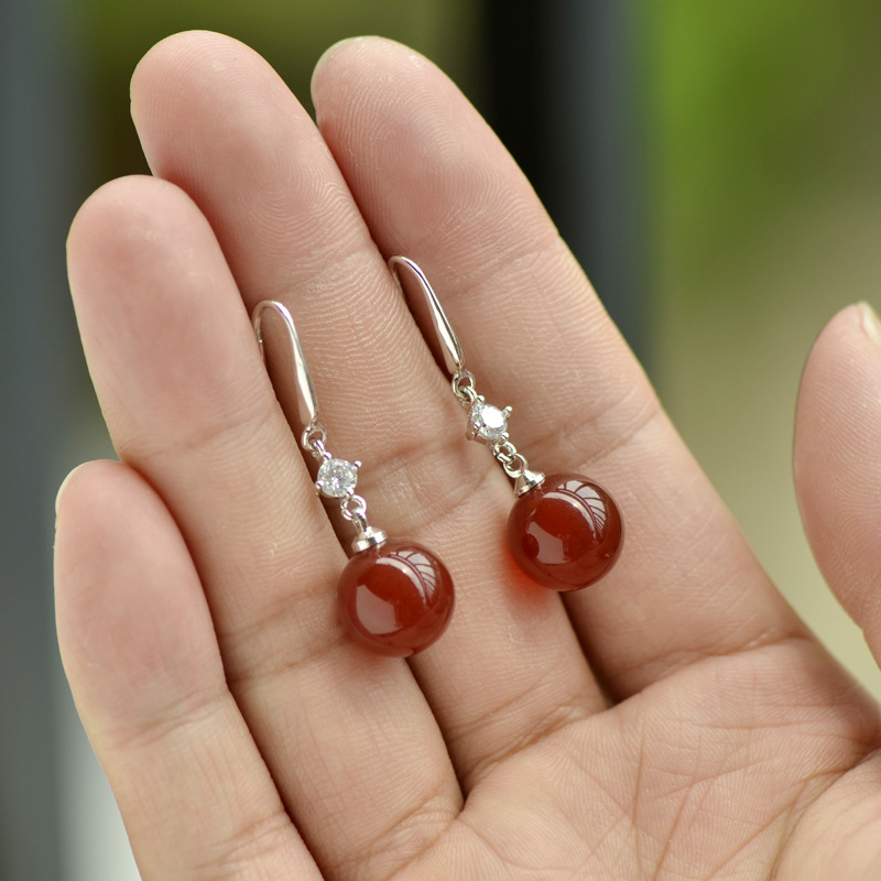 Fashion Natural Green Agate Earrings Copper Inlaid Zircon Earrings Wholesale display picture 2