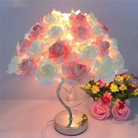 水晶台灯创意婚庆婚房装饰卧室床头灯台灯温馨玫瑰花结婚生日礼物