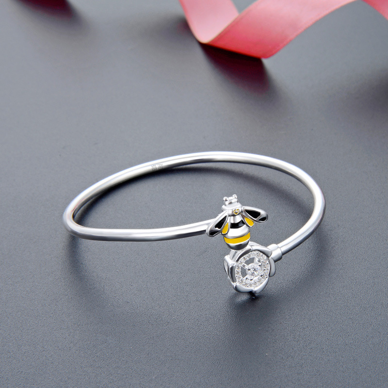 Bee diamante S990 pulsera de plata pura pulsera abierta moda estilo coreano pulsera de plata esterlina de las mujeres regalo para novia
