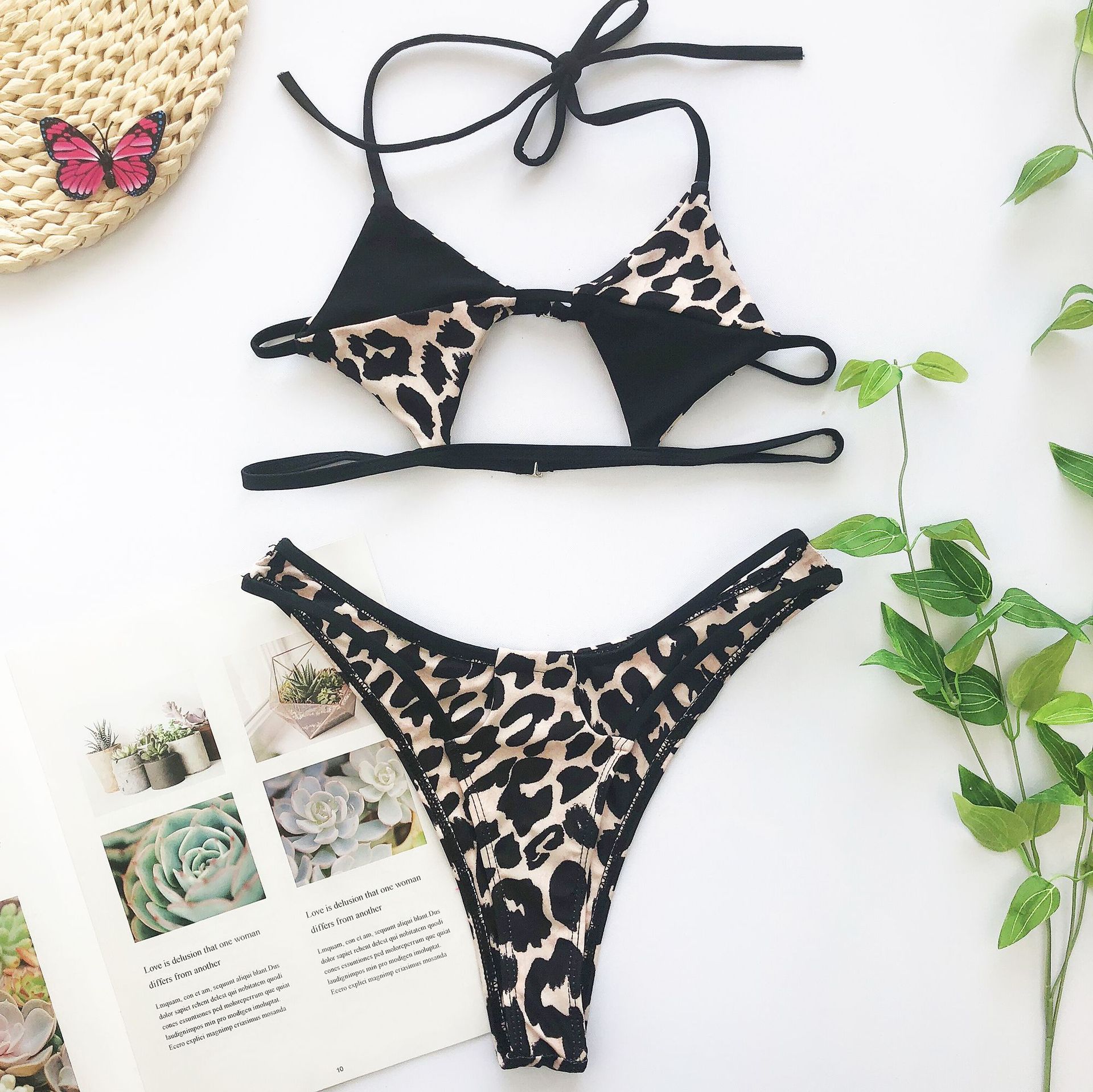 Gradient Color Leopard Print Band Bikini Split 2 Piece Set Swimsuit NSCMB98656