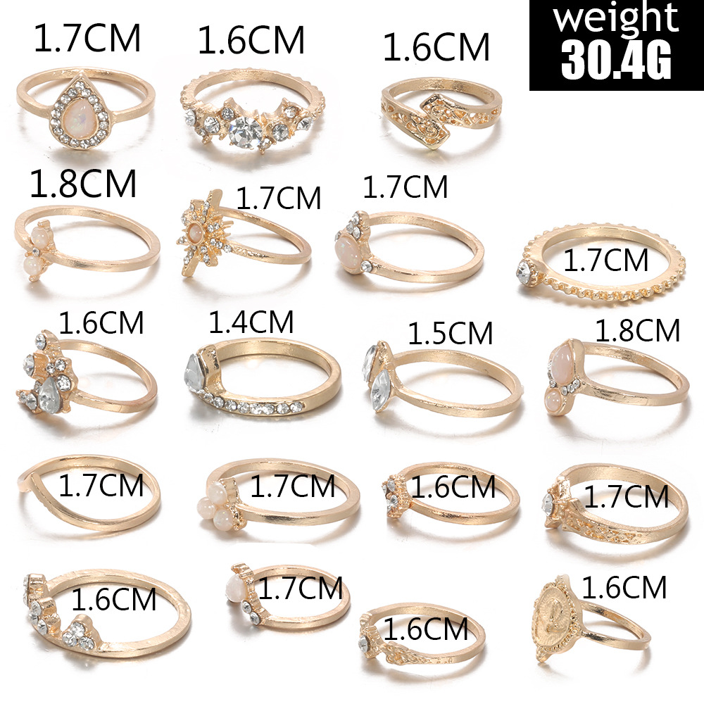 Retro Hollow Star Drop-shaped Alloy Ring 19-piece Set display picture 1
