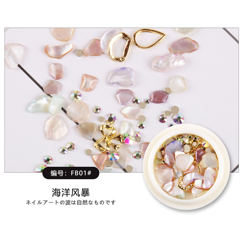 Transfronterizo de uñas rebanadas de abulón marino tormenta joyería remache micro diamante metal joyería caja blanca