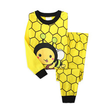 兒童兒童新款女童棉套裝 小蜜蜂印花圓領家居服兩件套兒童睡衣