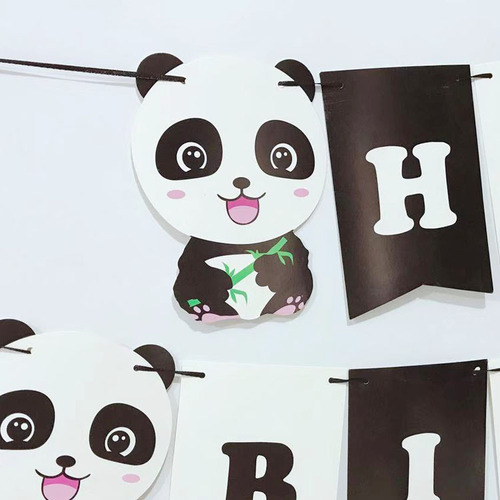 Manufacturer 15 pieces of 250g paper panda bamboo birthday letter flags birthday party decoration bunting flags