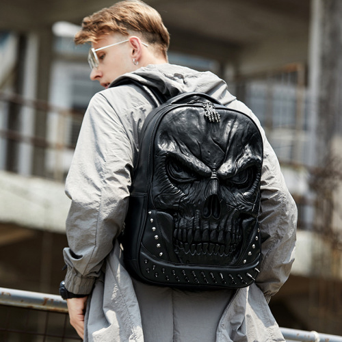 New Creative Soft Leather Dual Shoulder Bag PU Leather Backpack Skull Head Fashion 3D Personality Dual Gender Shoulder Bag