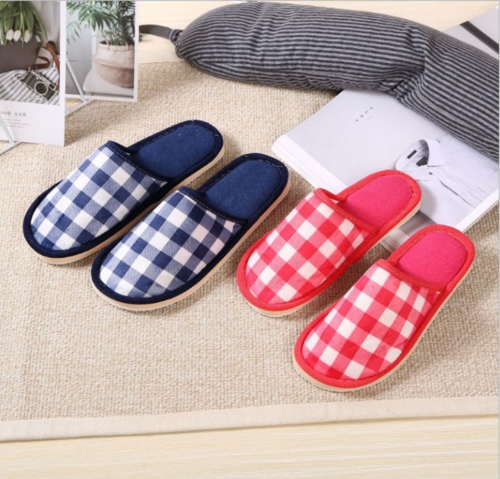 2018 new pattern winter stripe Cotton slippers men and women Home Furnishing indoor The thickness of the bottom Korean Edition lattice keep warm winter The month