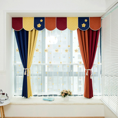 Manufactor Direct selling curtain cloth finished product Solid children Cartoon Hit color stitching bedroom a living room Windows Jacobs ins