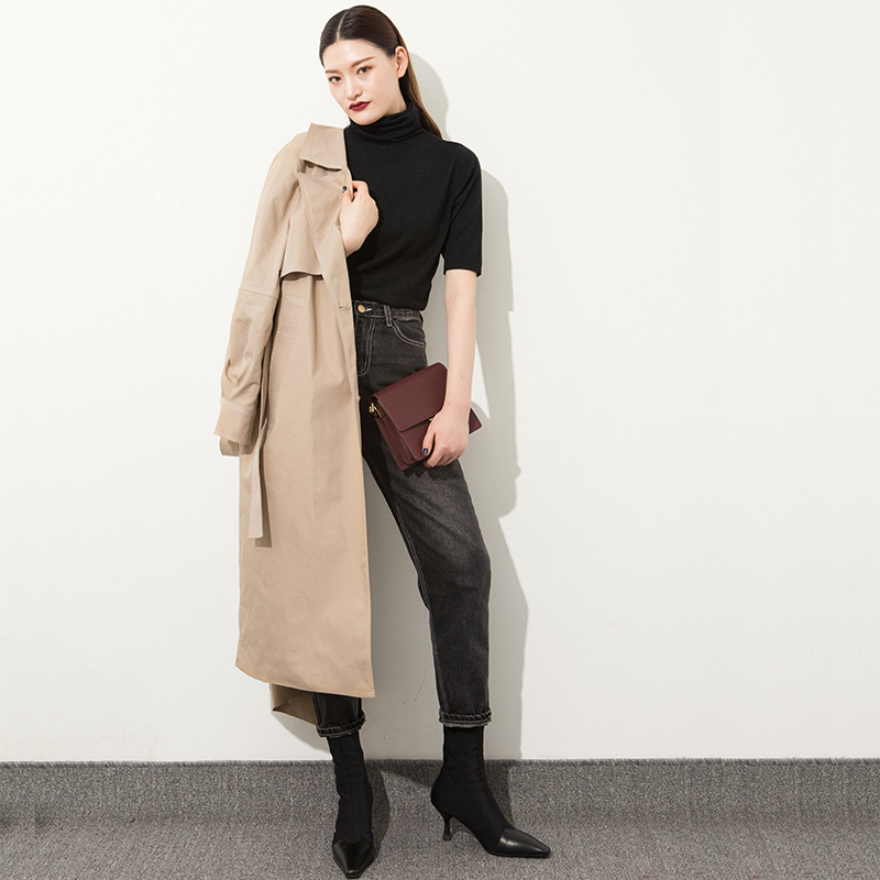 中长款风衣女气质通勤系带收腰修身显瘦西装领百搭外套2019MH705