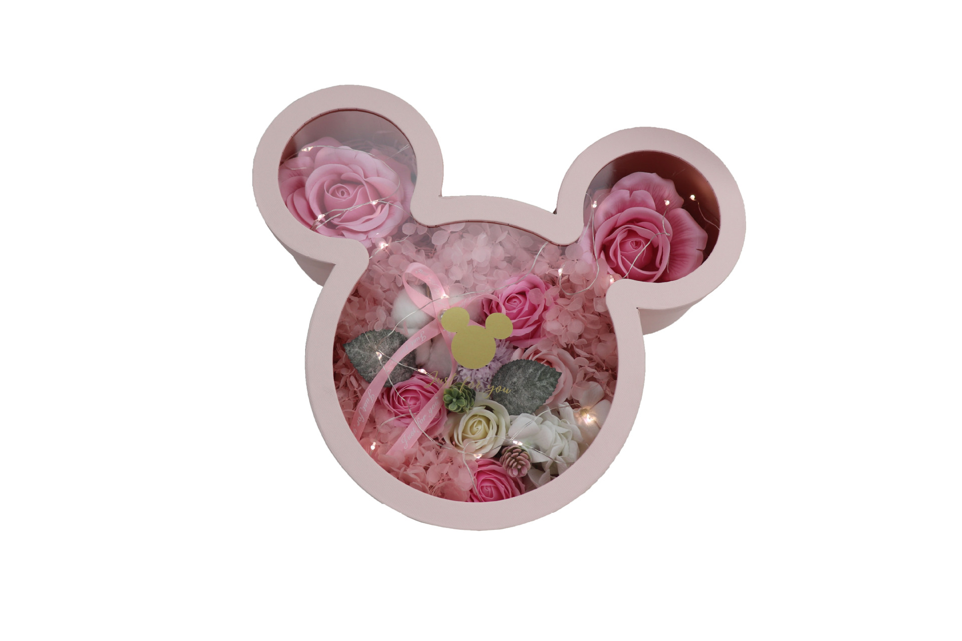 Mickey's face Box caja de arreglos florales caja de regalo de boda transparente de PVC material floral caja de embalaje de flores
