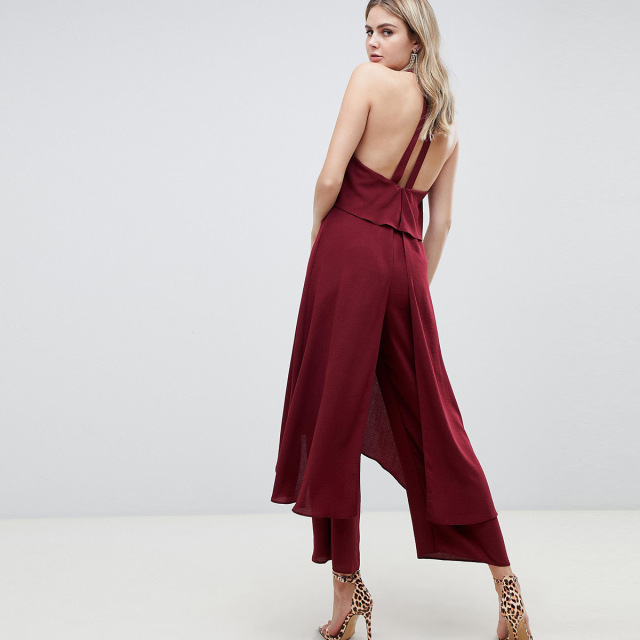 Sexy double-deck sleeveless pants with V-neck and back 