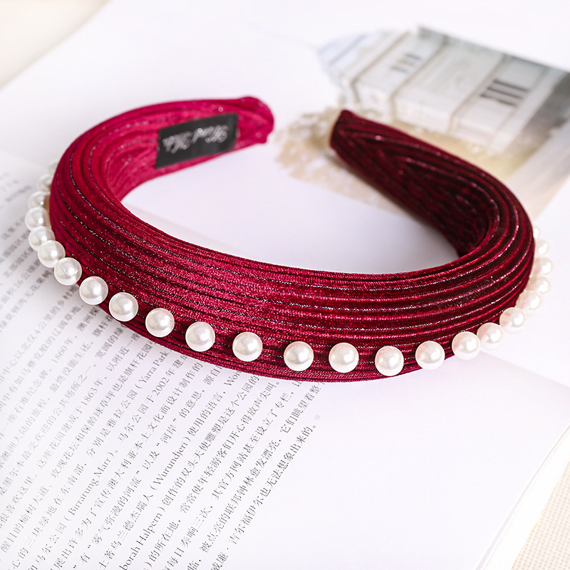 New Sponge Hair Hoop Autumn And Winter Solid Color Pearl Hair Jewelry Wholesale display picture 1