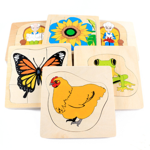 Montessori teaching aids multi-layer puzzles early education toys cartoon animal puzzles children's educational cognitive toys wholesale