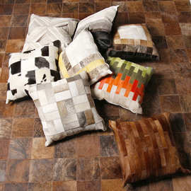 现代家具配套牛皮靠包头层牛皮沙发抱枕靠垫样板间客厅北欧抱枕