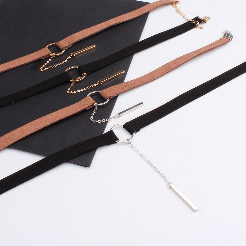 8g Weight Necklace Classification Wedding, Travel Occasion Women'S Gender Fashion Style Gold, Silver, Black Color Korean Velvet Wide Bandage In-line Pendant Necklace Clavicle Chain 1