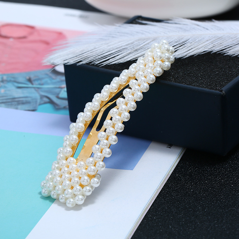 Blast Pearl Fish Line Water Drop Hairpin Korean Beaded Side Clip Wholesale Nihaojewelry display picture 3