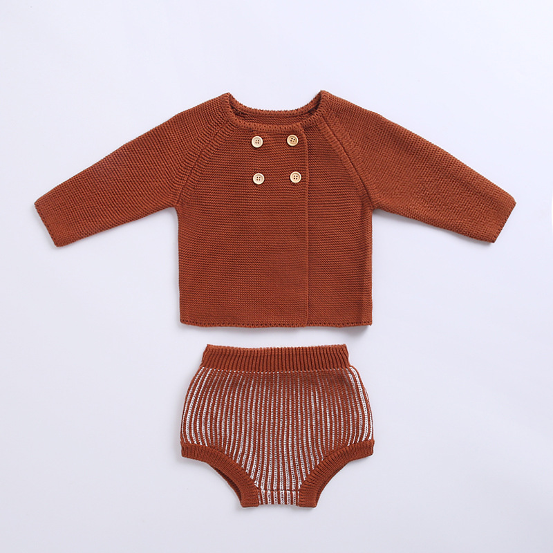 2024 Autunno Neonati Bambini Abbigliamento Maglia Filato di Cotone Maschio e Femmina Bambino Lanterna Pantaloncini Manica Lunga Cardigan Due_voghion.com
